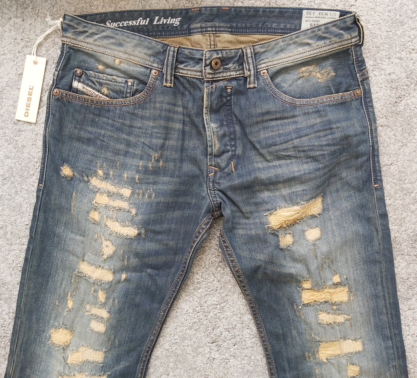 Diesel Herren Jeans Safado 0608C Dunkelblau Straight Vintage Look Baumwolle Neu
