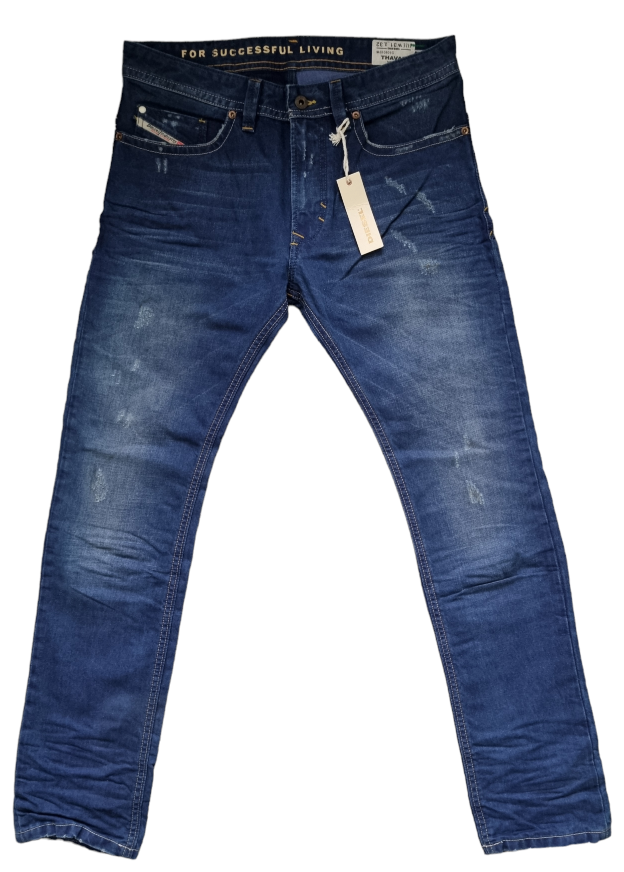 Diesel Herren Jeans Thavar 0801C Blau L32 Slim Dirty Vintage Look