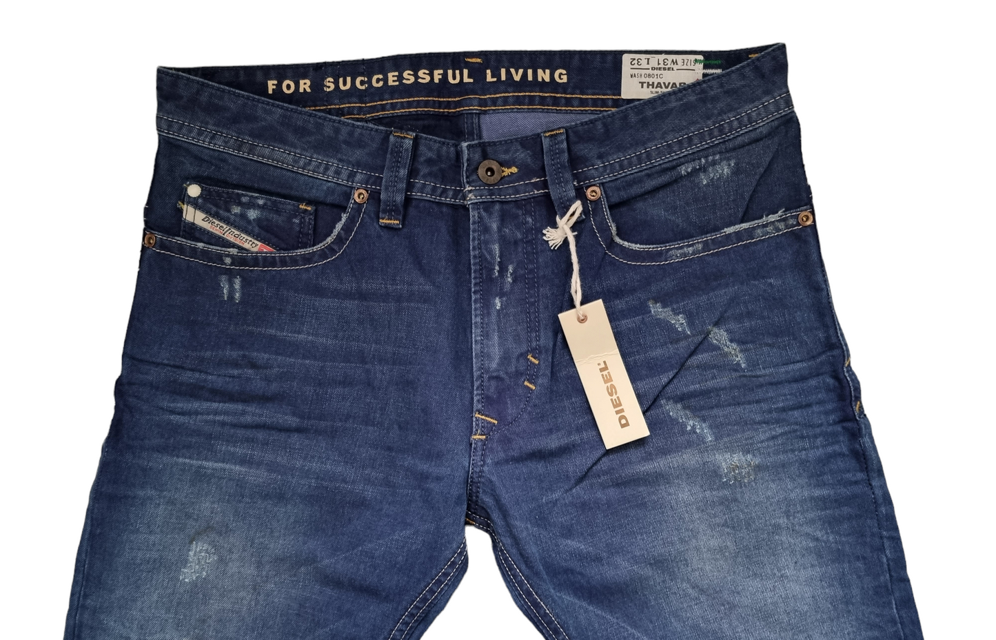 Diesel Herren Jeans Thavar 0801C Blau L32 Slim Dirty Vintage Look