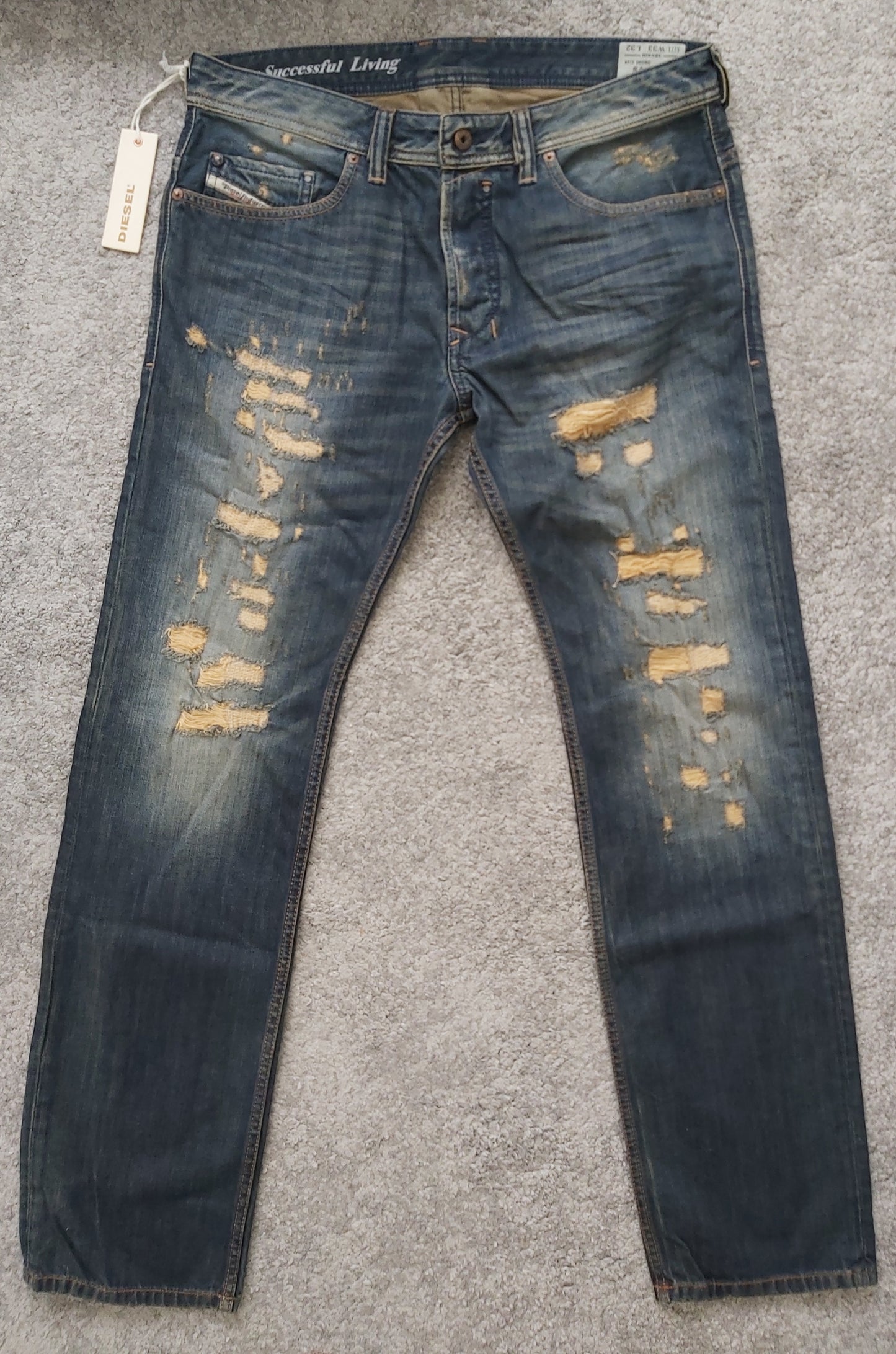 Diesel Herren Jeans Safado 0608C Dunkelblau Straight Vintage Look Baumwolle Neu