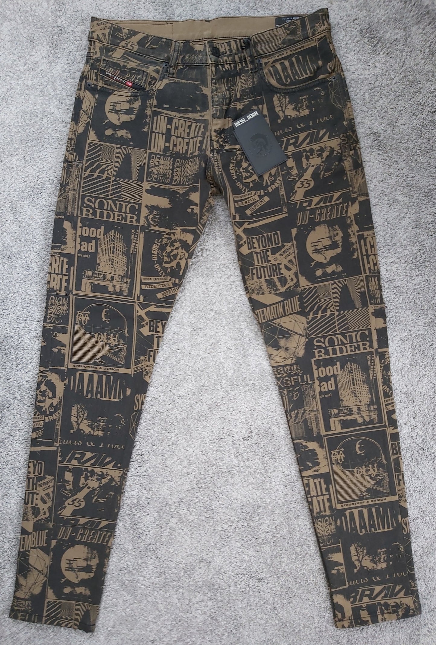 Diesel Herren Jeans D-Strukt 009GB Schwarz Beige Tapered Stretch Neu