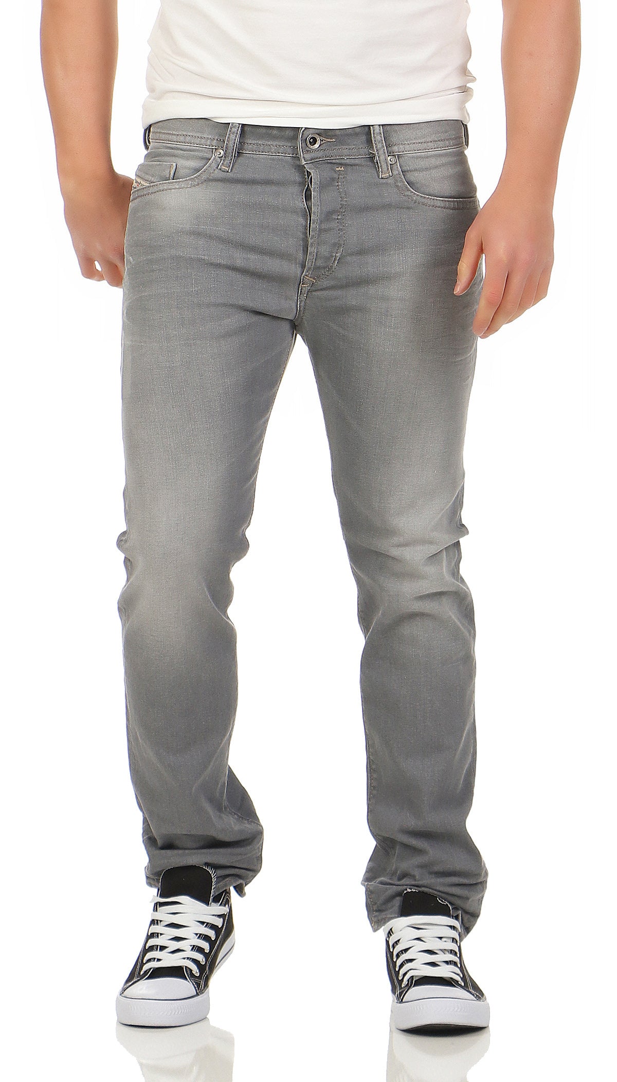 Diesel Herren Jeans Tepphar 0853T Grau Slim Carrot Stretch Neu